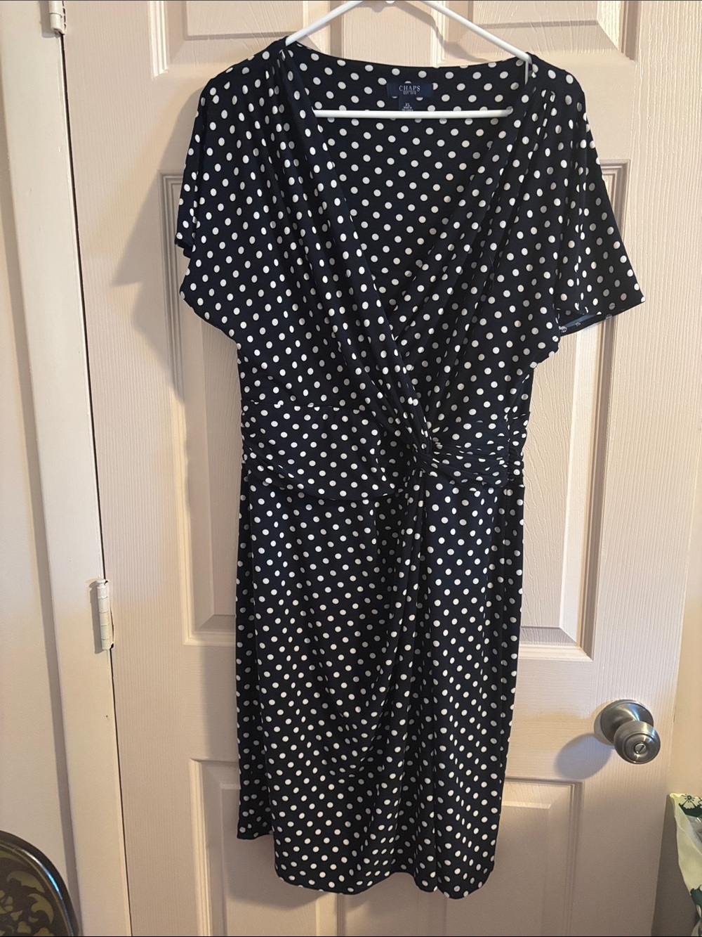 Chaps Black and White Polka Dot Midi Dress